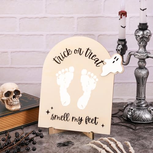 Baby's First Halloween Footprint Sign Wooden Keepsake Decor Ghost Trick or Treat