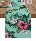 Hibiscus Tropical Table Runner - Linen Burlap - 13 x 90 Inch - Hibisci Variation