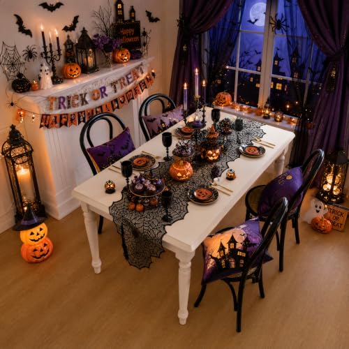 Halloween Indoor Decorations Set 61Pcs Spooky Web & Bat Wall Stickers