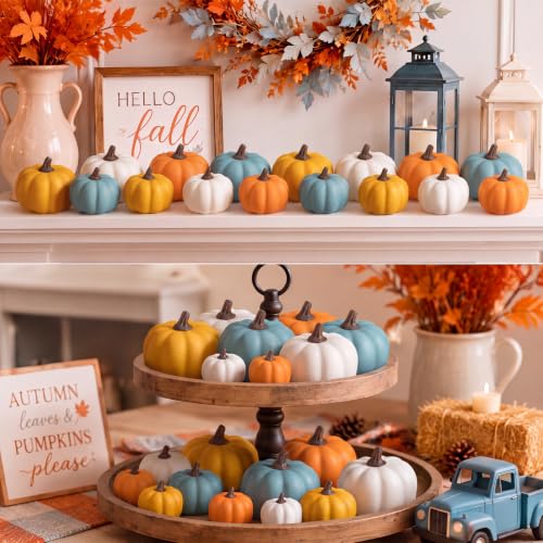 Rustic Color Fall Faux Pumpkins Set of 24 - 3 Sizes Autumn Table Centerpiece