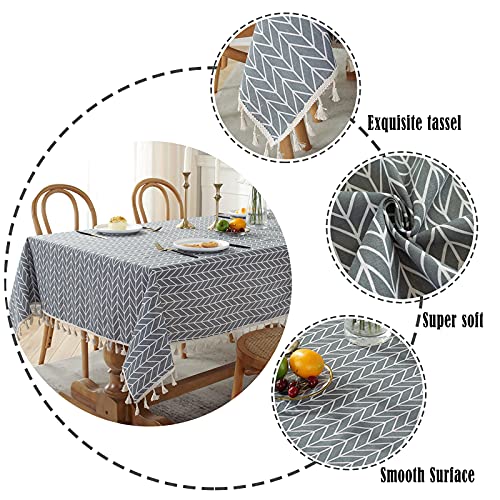 102x55 Inch Cotton Linen Tablecloth Large Rectangular Striped Wrinkle-Free Dining Cover