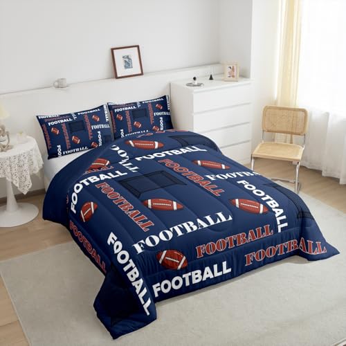 King Size Football Comforter Set - Sports Rugby & American Football Print Bedding for Kids & Teens - Multi 05
