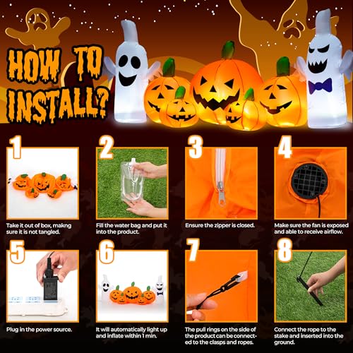Inflatable Pumpkin Ghost Family Halloween Decor Set with LED Lights - 7.5FT Outdoor Pumpkin Decoration