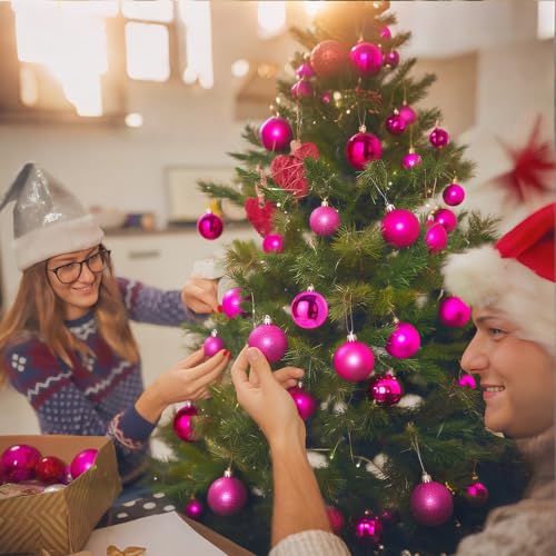 Mini Christmas Ornaments Set - Shatterproof Hanging Balls for Xmas Tree - Rose Red, 30mm, 24 Pack