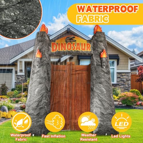10 Ft Dinosaur Inflatable Arch with LED Lights for Dinosaur Party and Jungle Safari Decor
