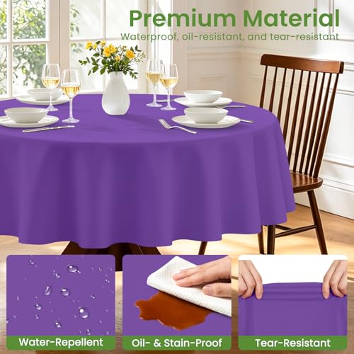 Dark Purple Round Plastic Tablecloth 84 Inch - 2 Pack, Waterproof & Disposable