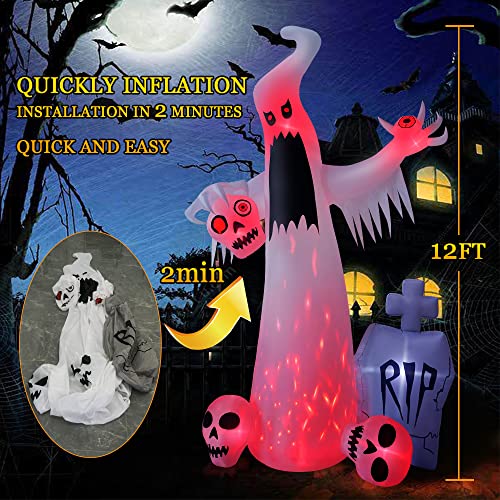12 FT Halloween Ghost Inflatable Outdoor Decoration with Skulls - Spooky Yard Decor