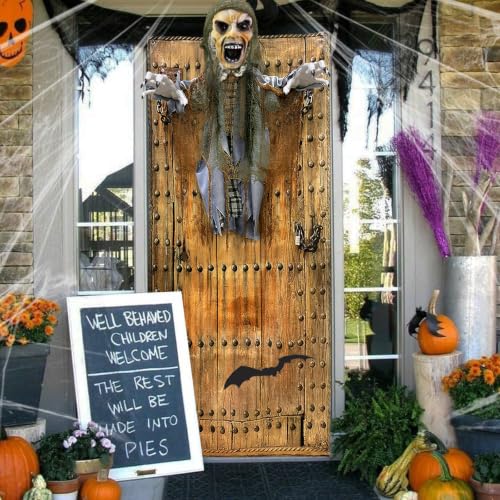 76-Inch Halloween Animatronic Zombie Ghost Decoration with Red Eyes, Sound Activated Outdoor Decor