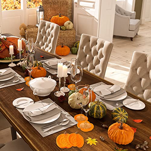 8 Pack Fall Crochet Pumpkin Coasters Halloween Thanksgiving Decor - Cute Table Mats