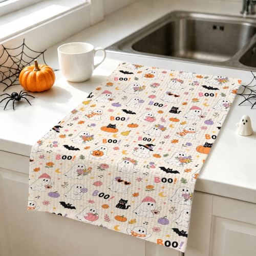 Halloween Kitchen Towels Set - Ghost Cream Dish Hand Towels, 2 Pcs, Variation Towel23