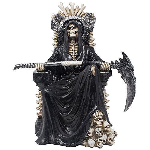 Gothic Grim Reaper on Bone Throne Statue for Halloween & Man Cave Decor