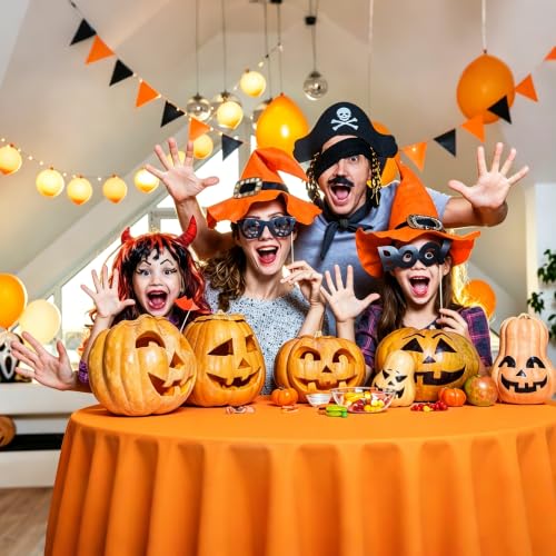 Halloween Round Tablecloths Set - 12 Disposable 84 Inch Plastic Covers - Black, Orange, Purple, Green