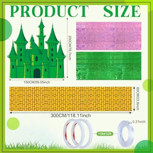 Halloween Witch Party Decor Set with Castle Backdrop and Accessories - Green and Pink