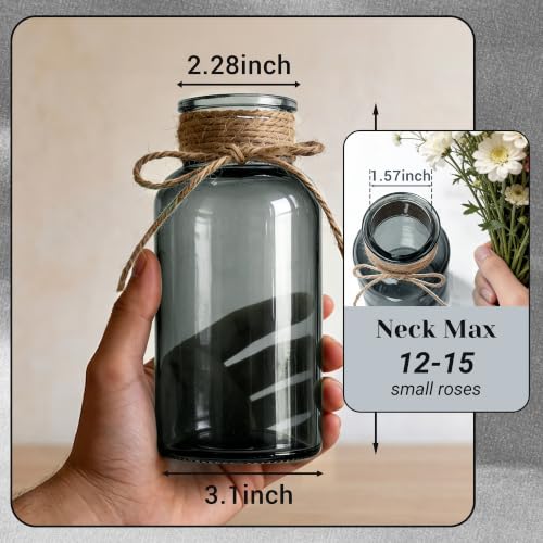 Black Mason Jar Glass Vases 6 Pack - Elegant Centerpieces for Flowers - TAOZIMA