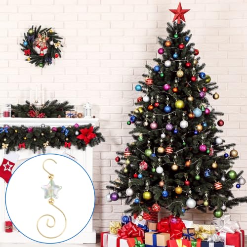Christmas Ornament Hooks with Pentagram Bead Set - Gold & Light Green, 30 pcs