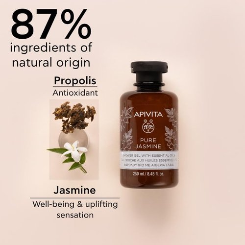 APIVITA Pure Jasmine Shower Gel - Gently Cleanses & Hydrates Skin with Jasmine & Propolis