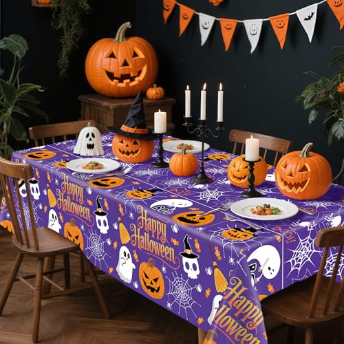 Halloween Tablecloths 3 Pack 54x108 Inch Orange Purple Cover Set - Purple Variation