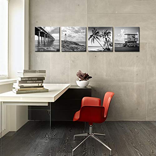 16x16 Inch Multi Panel Beach Wall Art Florida Seascape Lighthouse Set - Ready to Hang