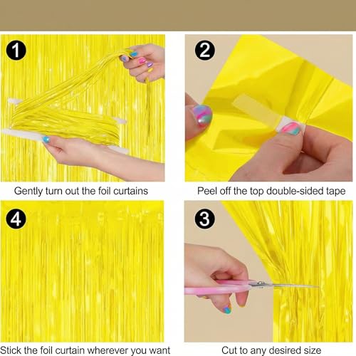 Pastel Yellow Foil Fringe Curtains 2 Pack for Birthday & Party Decorations