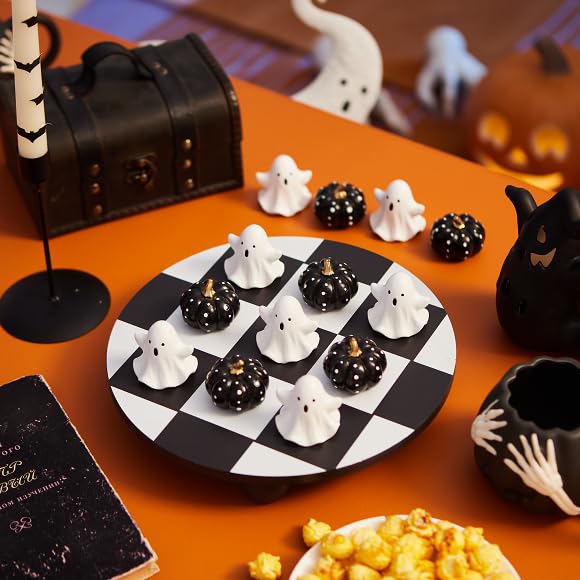 Halloween Tic Tac Toe Game Set - Black & White Ghost Pumpkin Pieces