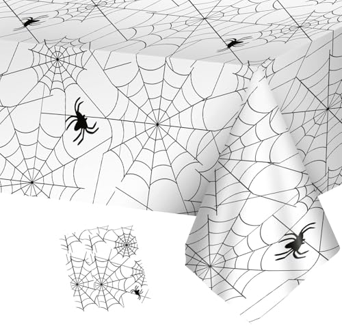 Halloween Tablecloth - 2pcs White Spider Web Disposable 108x54in Spill-Proof Decor