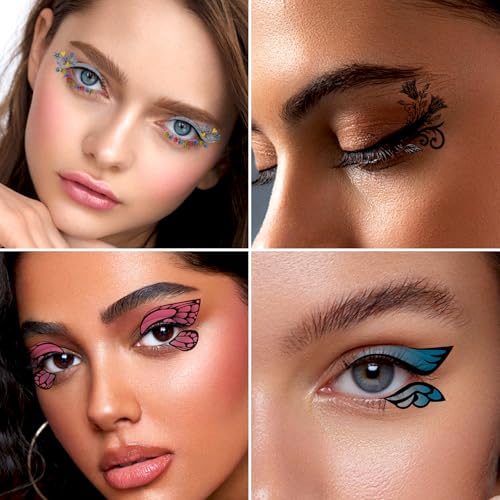 Temporary Eye Tattoo Stickers - 24 Sheets Waterproof & Easy to Apply for Party & Costume Makeup