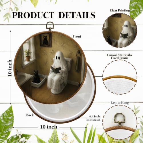 Halloween Ghost Reading Black Cat Bathroom Wall Decor - Variation of Bathroom Ghost