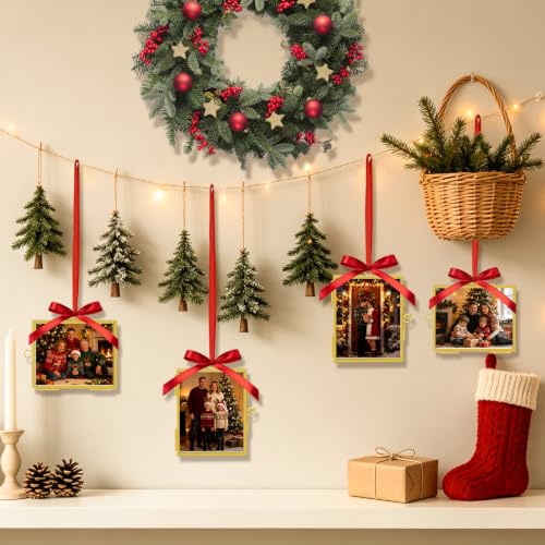 Christmas Picture Frame Ornaments 2.5x3.15 Inch Glass Small Photo Frames - 6 Pack - Red Hanging Cords Included (Variation of THIS listing)