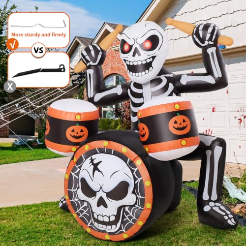 5 Ft Halloween Inflatable Skeleton with Music & LED Lights - Outdoor Yard Decor