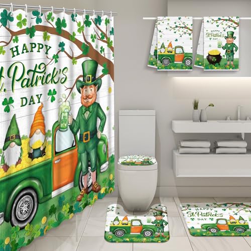 St. Patrick's Day Bathroom Set with Shower Curtain Rug Towels – Waterproof Decor