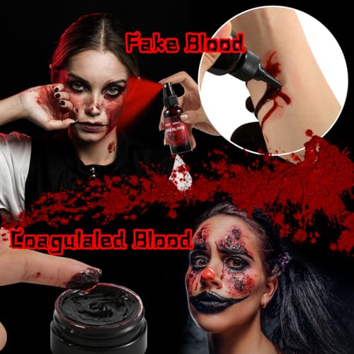 Professional Halloween SFX Makeup Kit with Fake Blood, Scar Wax & Brushes
