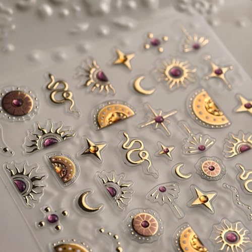 Self-Adhesive 5D Embossed Snake Nail Stickers - Style 10 Gold Decor