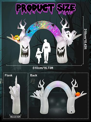 Halloween Inflatable Ghost & Pumpkin Archway with LED Lights - 17ft Outdoor Decoration