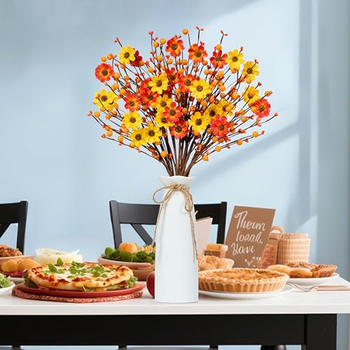 Fall Floral Stems 12PCS Autumn Artificial Flowers with Berries for Centerpieces