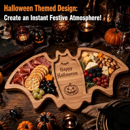 Halloween Bat Wooden Charcuterie Board - Themed Serving Tray for Parties
