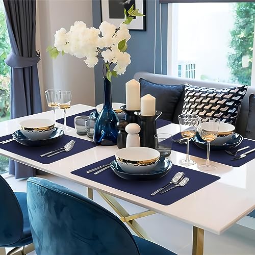 Faux Leather Placemat Set of 4 Navy Blue Waterproof Heat-Resistant Table Mats