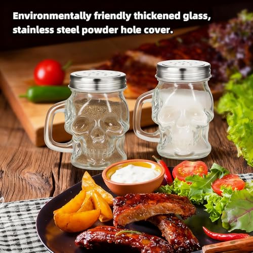 Clear 4-Piece 3D Skull Glass Spice Bottle Set with Stainless Steel Lid