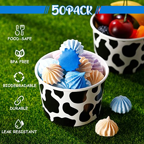 50 Pack 9 oz Cow Print Disposable Ice Cream Cups for Parties & Snacks
