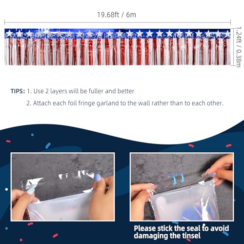 4 Pack 80 Feet Red White Blue Star Foil Fringe Garland - 4th of July Party Decorations - Variation 4