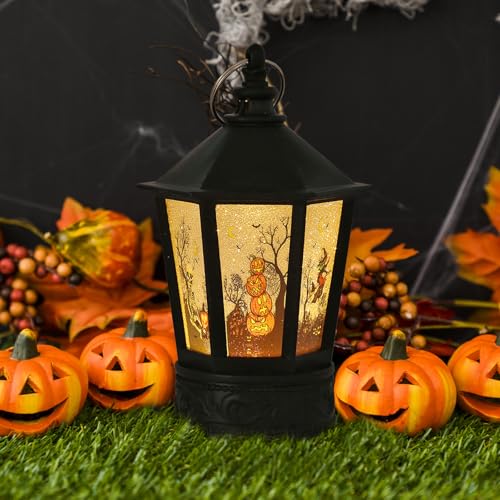 Battery Operated Halloween Lanterns Set - Pumpkin & Witch Flickering Lights for Indoor Party Decor