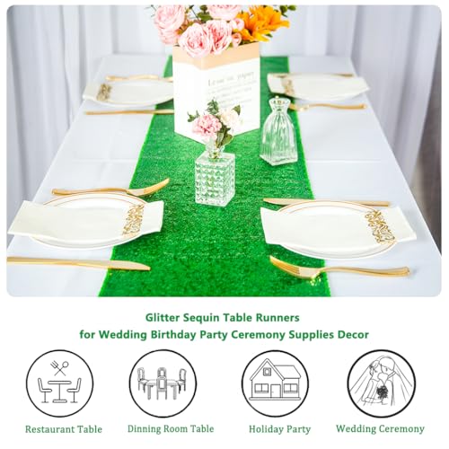 Green Sequin Table Runner 12x108 Inches Pack of 12 - Elegant Holiday & Party Decor