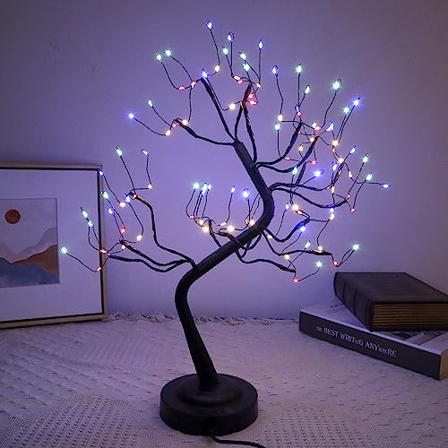 Black Bonsai Tree Light - Fairy LED Tree Lamp with Adjustable Branches, USB & Battery Operated