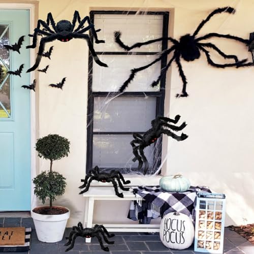 8Pcs Halloween Spider Decorations Set - Realistic Hairy Indoor & Outdoor Spiders