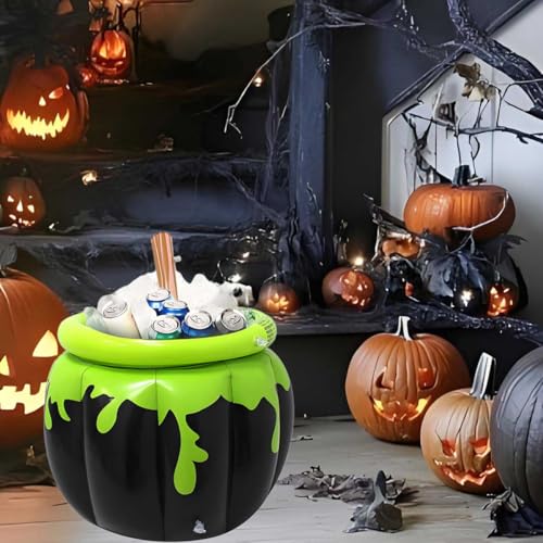 Halloween Inflatable Cauldron Cooler with Stirring Rod - 23.6x26.3 Giant Pool Ice Bucket for Party Decorations