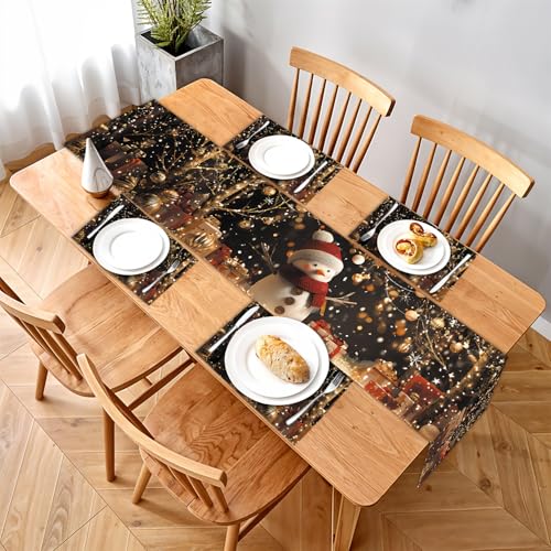 Set of 4 Christmas Snowman and Lights Table Runners & Placemats - Festive Holiday Decor 121