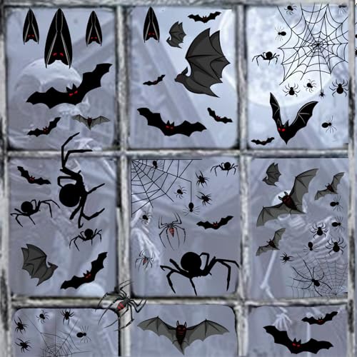 Halloween Window Clings Stickers - 112pcs Spiders Bats Decals for Glass Windows Party Decor