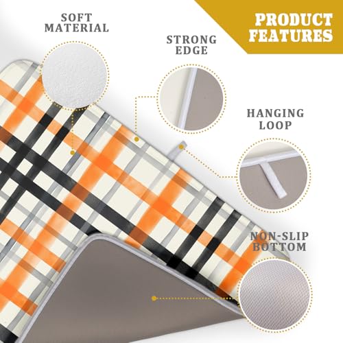 24 x 24 Inch Buffalo Plaid Dish Drying Mat - Fall Orange Black Reversible Microfiber Kitchen Decor