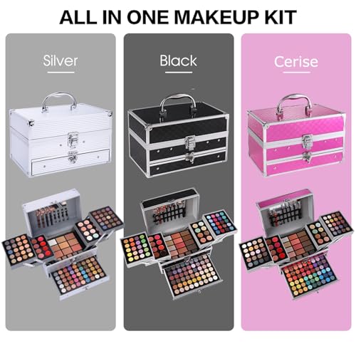 All-in-One Makeup Gift Set Kit Silver - 132 Color Palette with Brushes & Accessories