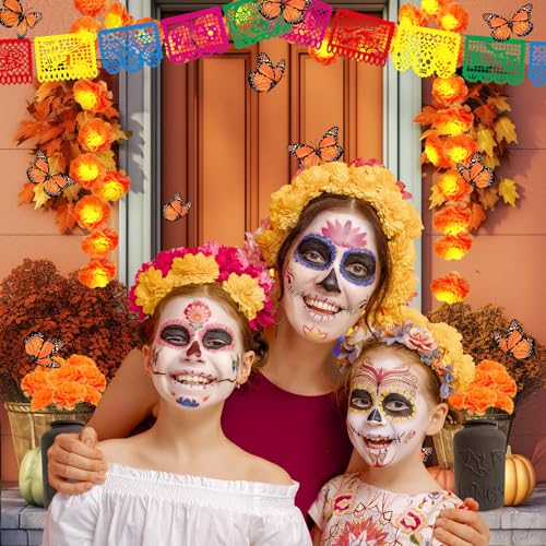 Day of The Dead Decorations Bundle - Mexican Banners, Marigold Garland & Butterflies