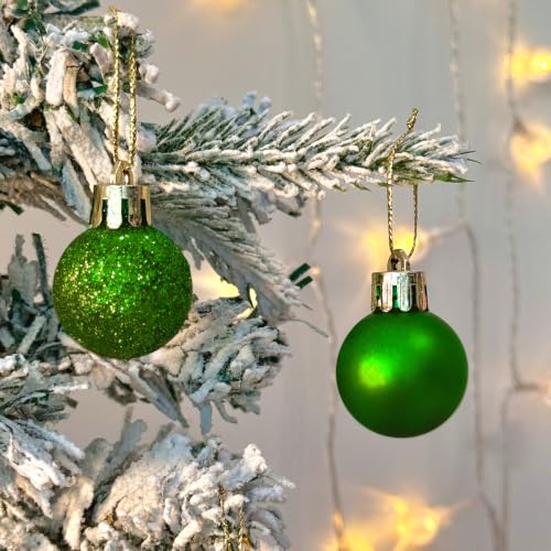 Mini Christmas Ornaments - Leaf Green Plastic Balls 1.2 Inch - Set of 24
